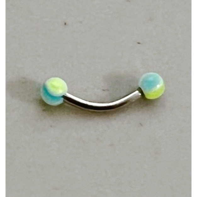 Silver Curved Barbell Hoop Striped Threaded Balls Helix Body Jewelry Earring